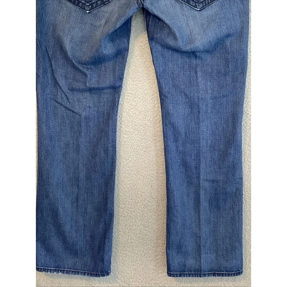 True Religion Mens Ricky Big T Relaxed Straight Blue Jeans 40x34 Whiskers (flaw)